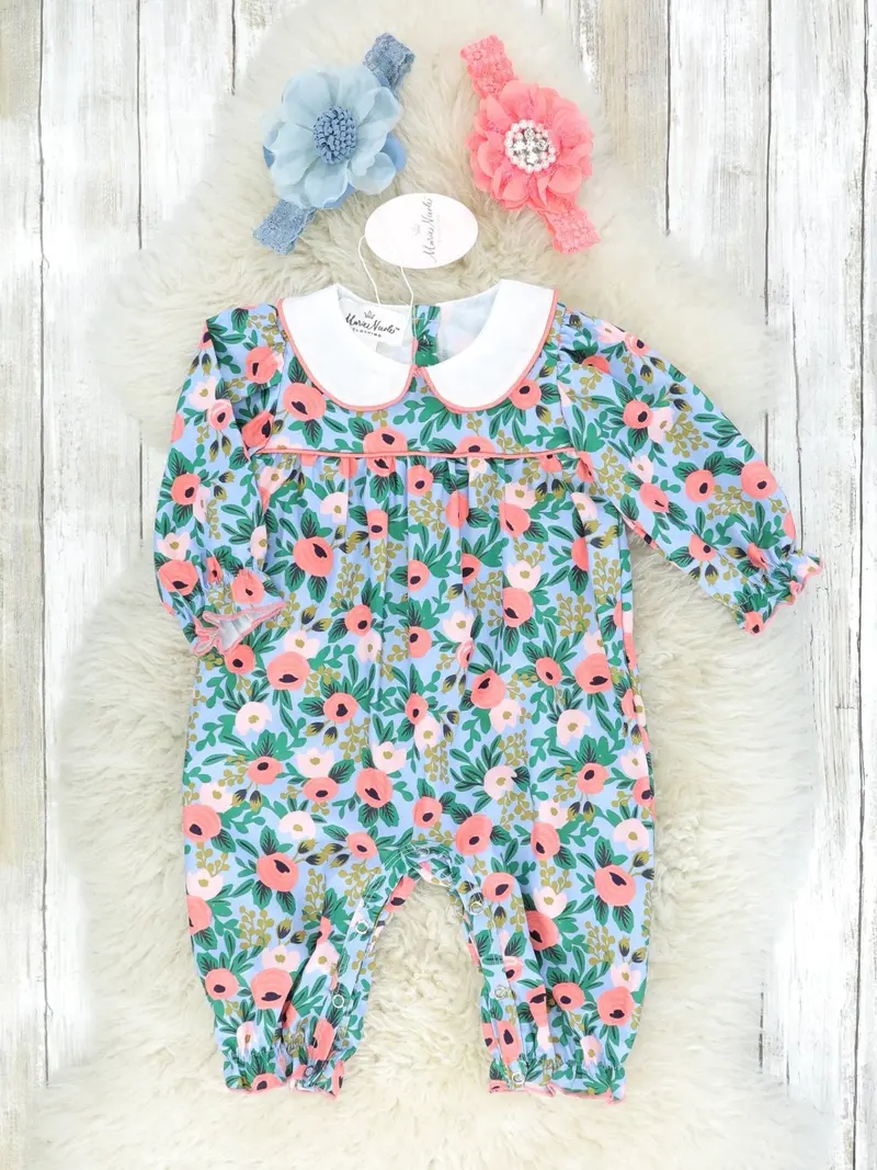 Vintage Blue And Pink Floral Romper 1