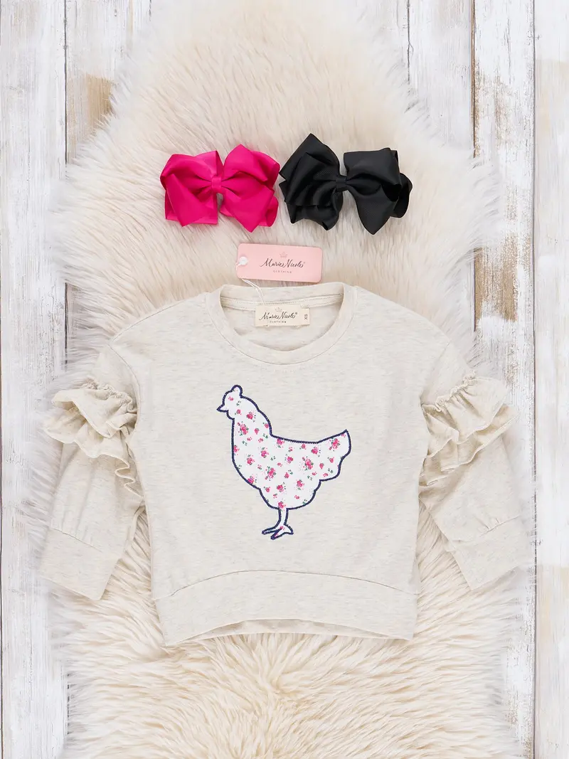 Vintage-Inspired Floral Chicken Ruffle Crewneck Dress 1