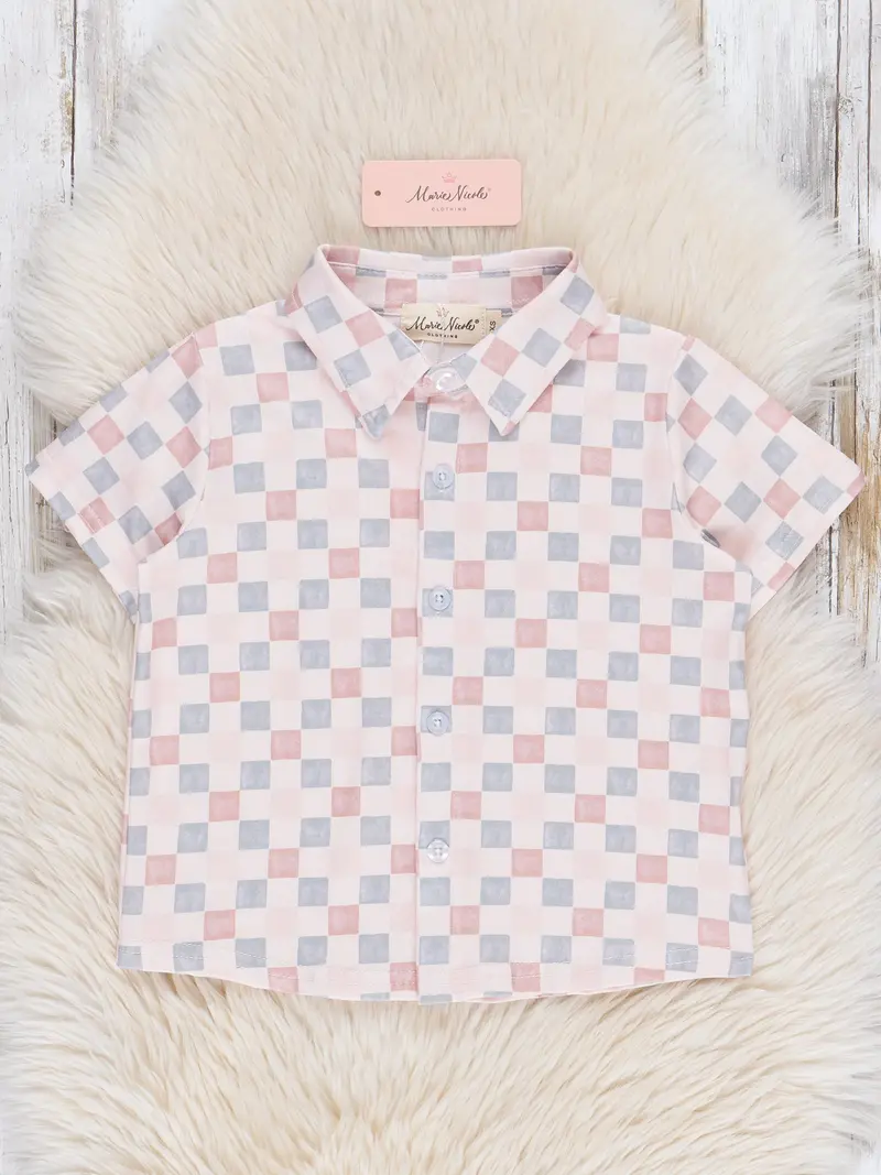Vintage-Inspired Pastel Plaid Button-Down Shirt 1