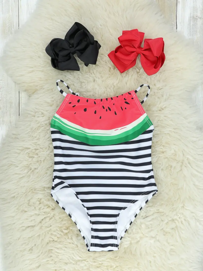 Watermelon-Halter Striped Swimsuit 1