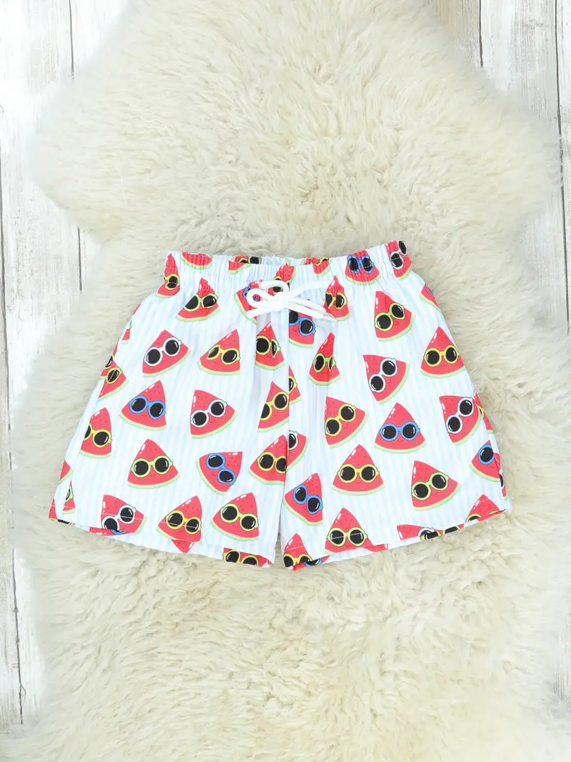 Watermelon Pinstripe Swim Trunks For Boys 1