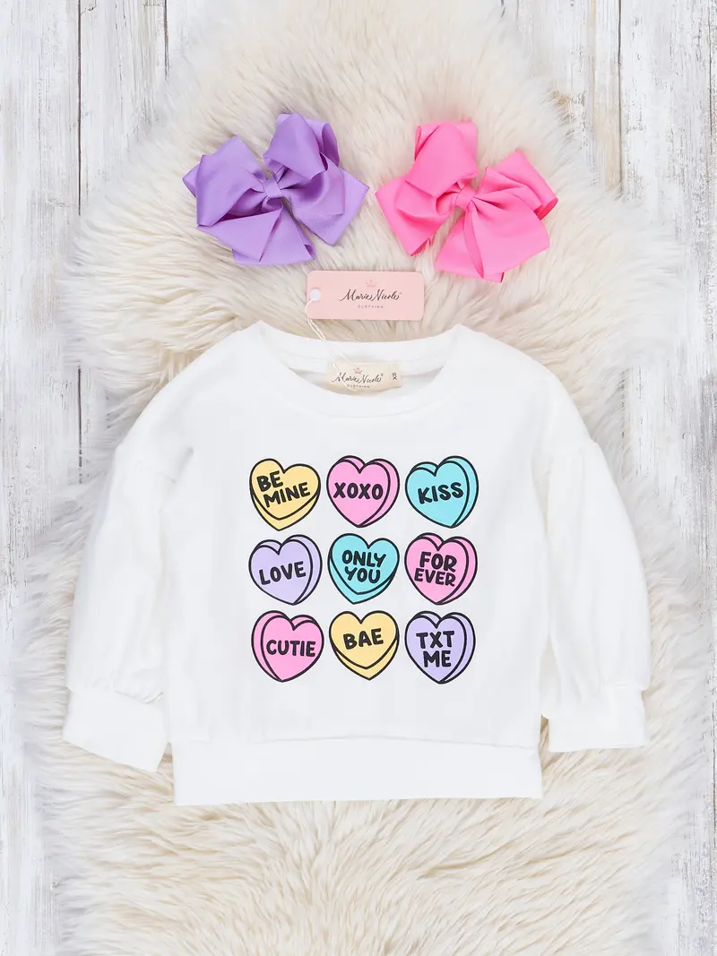 White Candy Hearts Crew Neck Tee For Babies 1