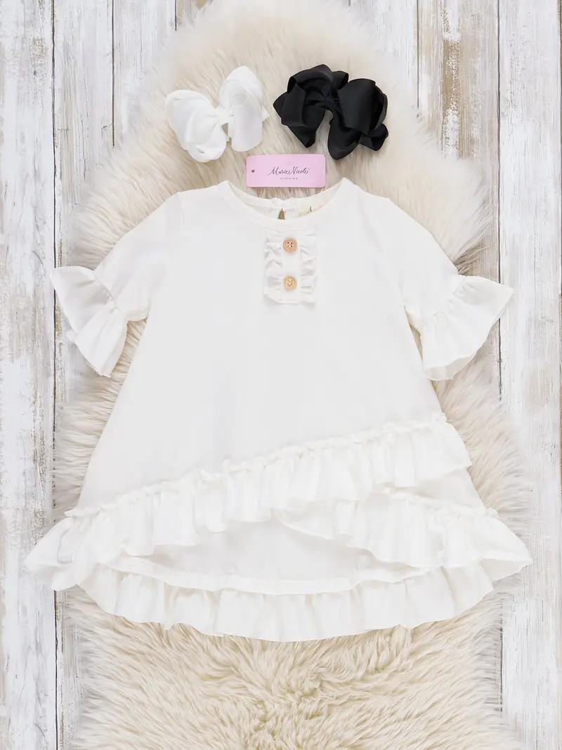 White Cotton Ruffle Hi-Low Tunic Top 1