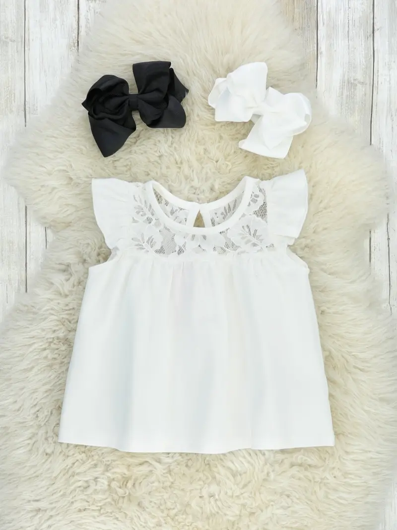 White Lace-Trimmed Cotton Ruffle Tunic 1