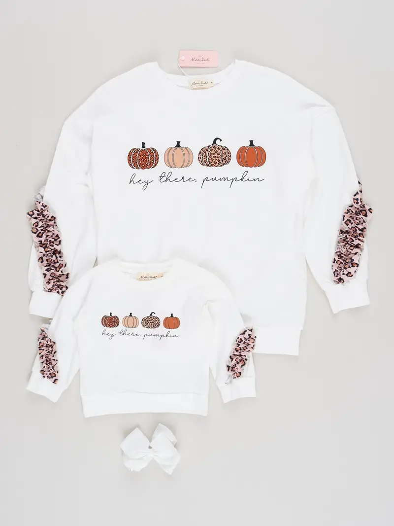 White Pumpkin Ruffle Mom-And-Me Matching Shirt 1