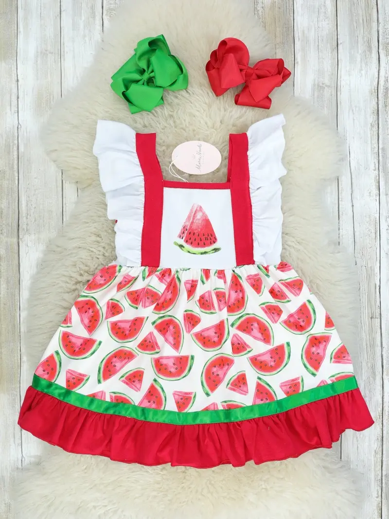 White Watermelon-Print Ruffle Dress 1