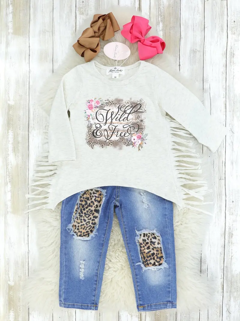'Wild & Free' Fringed Top With Distressed Denim Outfit 1