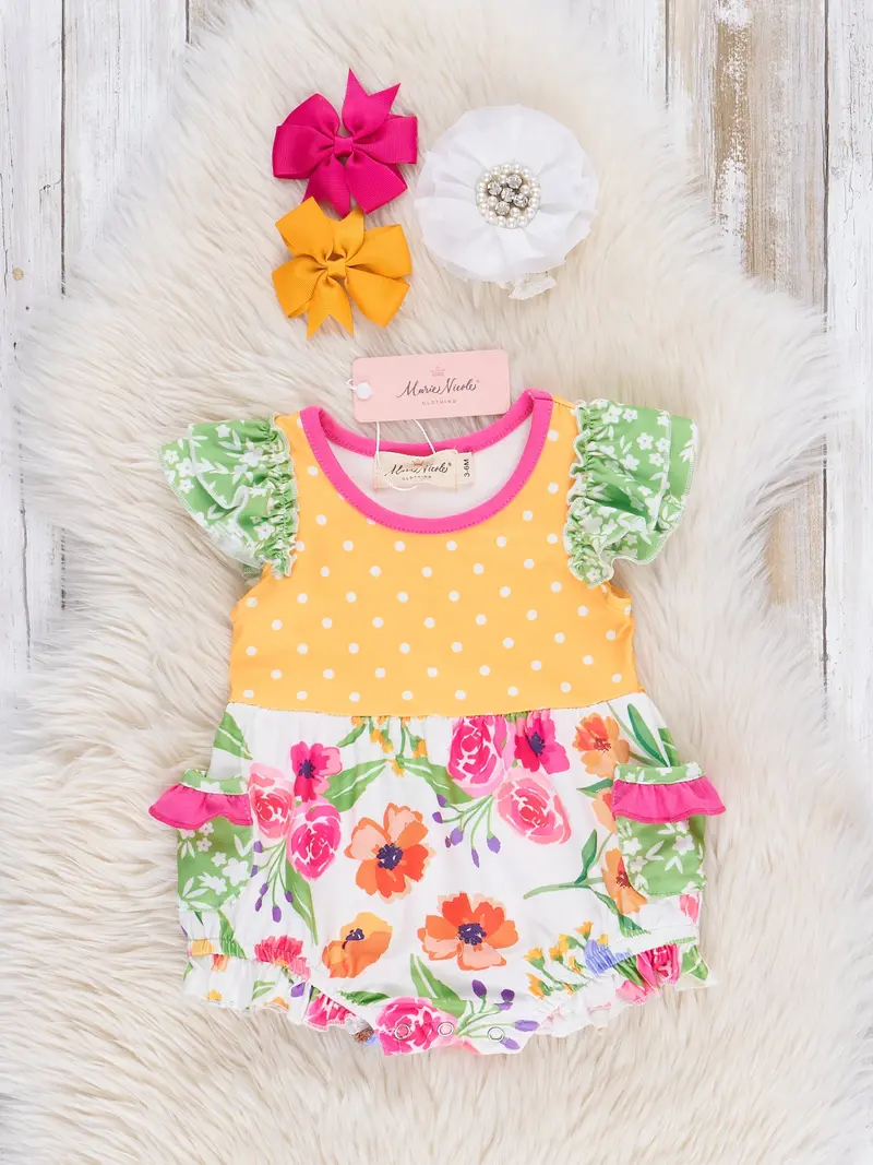 Wildflower And Polka Dot Ruffle Bubble Romper 1