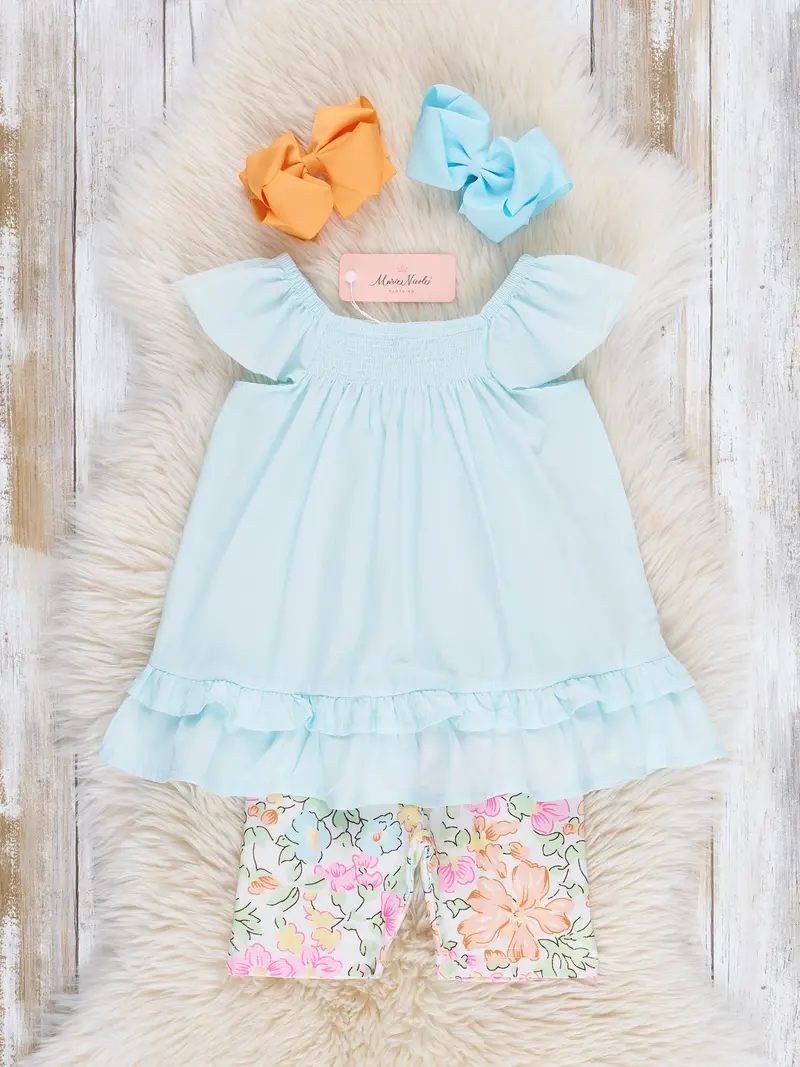Wildflower Doodles Ruffle Top And Biker Shorts Set 1