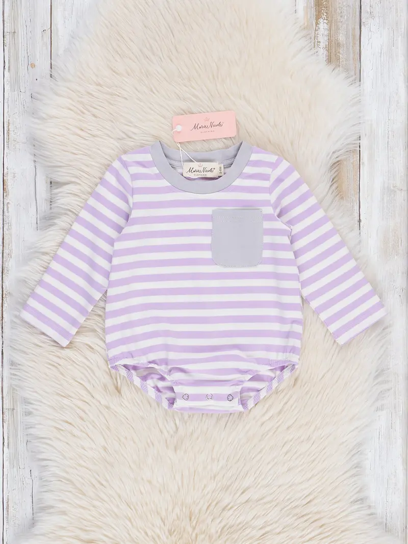 Wisteria-Striped Bubble Romper For Spring 1