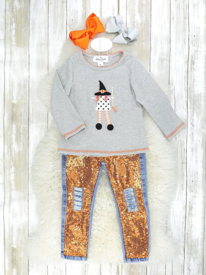 Witch-Themed Sequin Denim Outfit For Kids 1