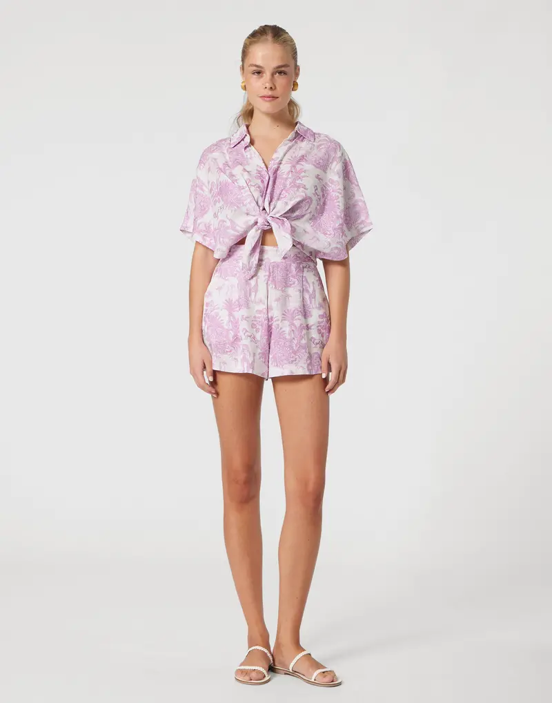 Women'S Lilac Jungle Linen Button-Down Shirt 1