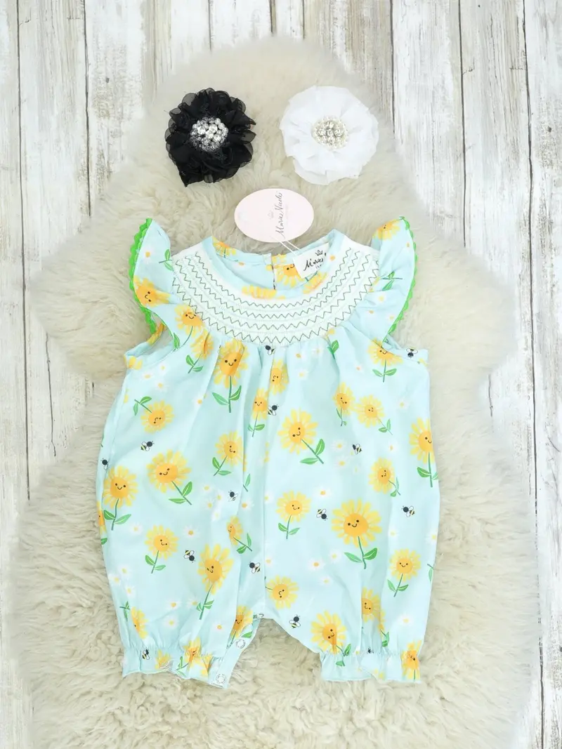Yellow And Blue Floral Romper With Comfort Fit 1
