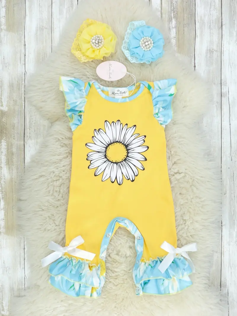 Yellow-And-Blue Floral Ruffle Romper For Infants 1