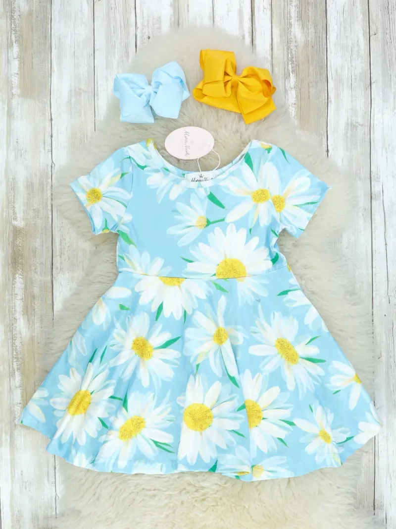 Yellow-And-Blue Floral Swing Dress For Toddlers 1
