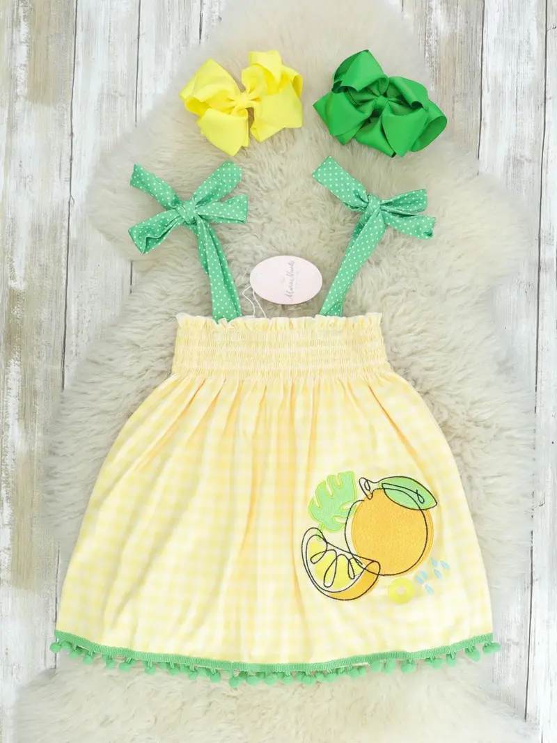Yellow And Green Lemon-Print Tie-Front Dress 1