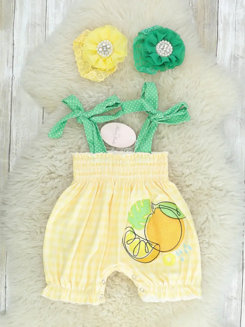 Yellow And Green Lemon-Print Tie-Front Romper 1