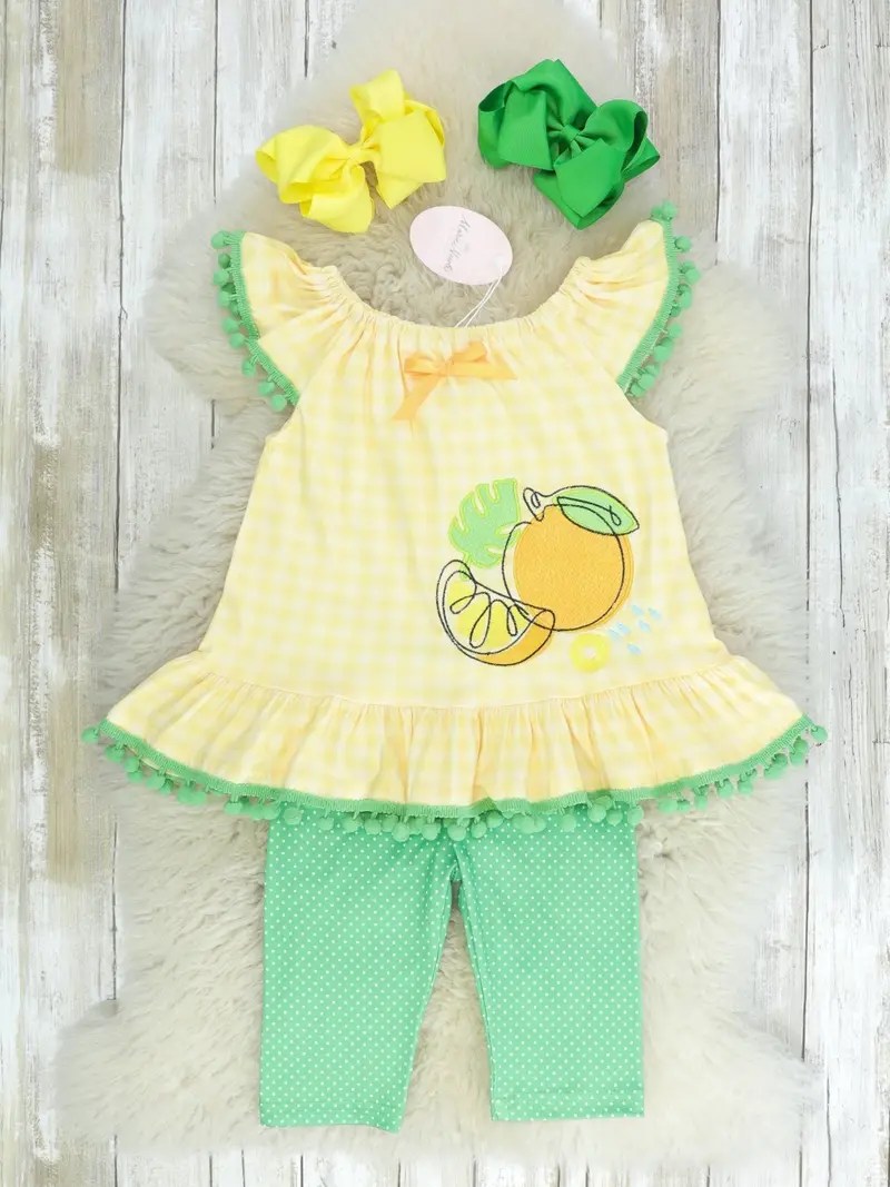 Yellow And Green Lemon-Themed Ruffle Outfit 1