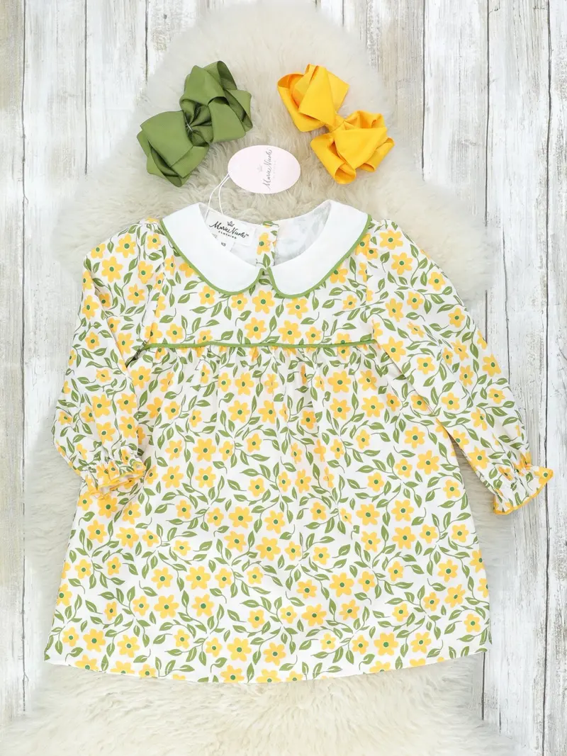 Yellow And Green Vintage Floral Dress 1