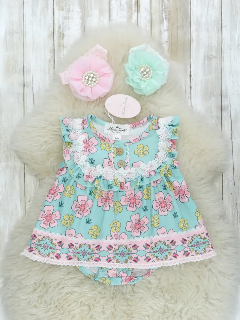 Yellow And Pink Floral Bubble Romper 1