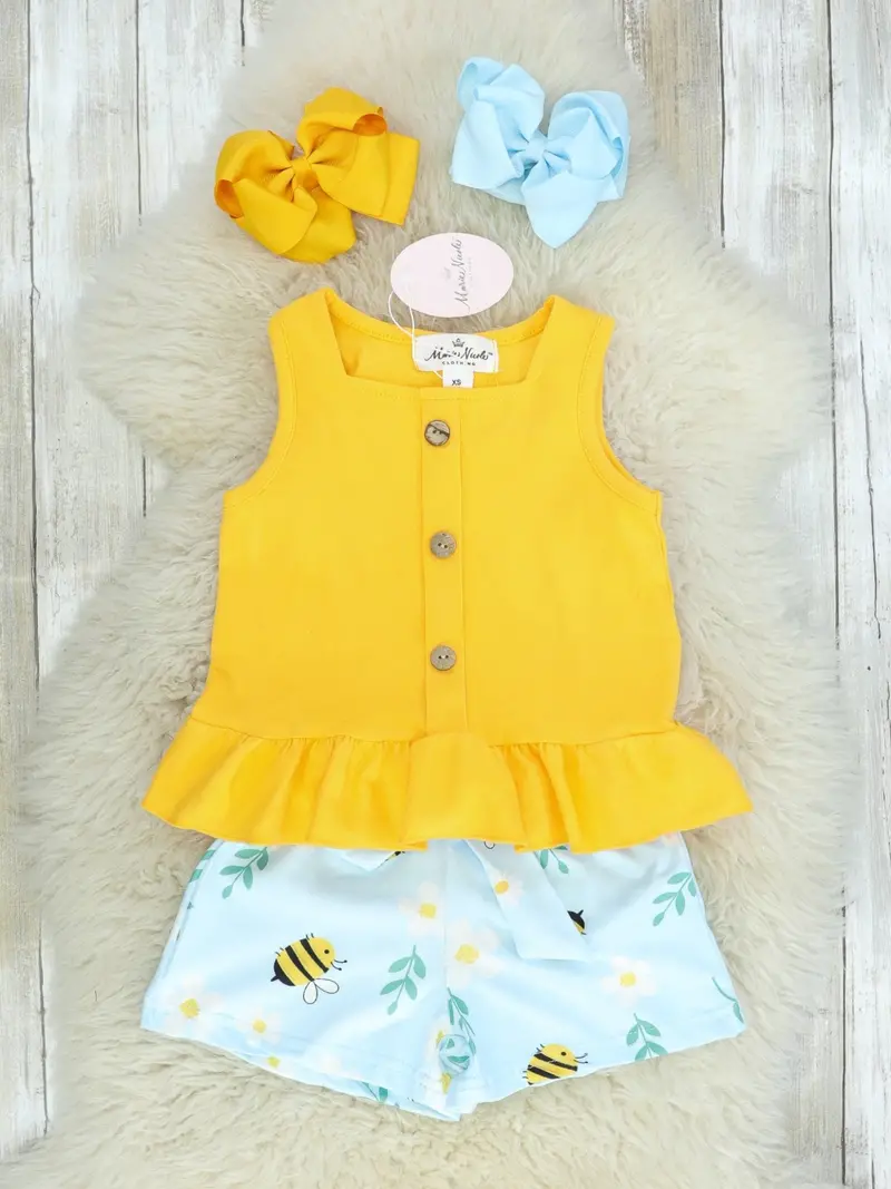 Yellow Bee And Daisy Matching Baby Ensemble 1