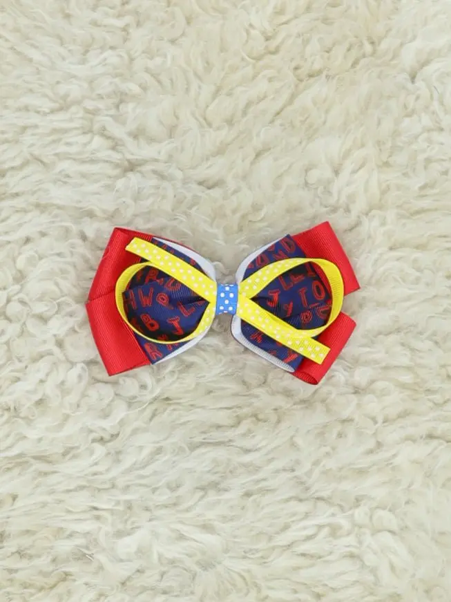 Yellow, Blue, And Red Alphabet Letter Hair Bow 1