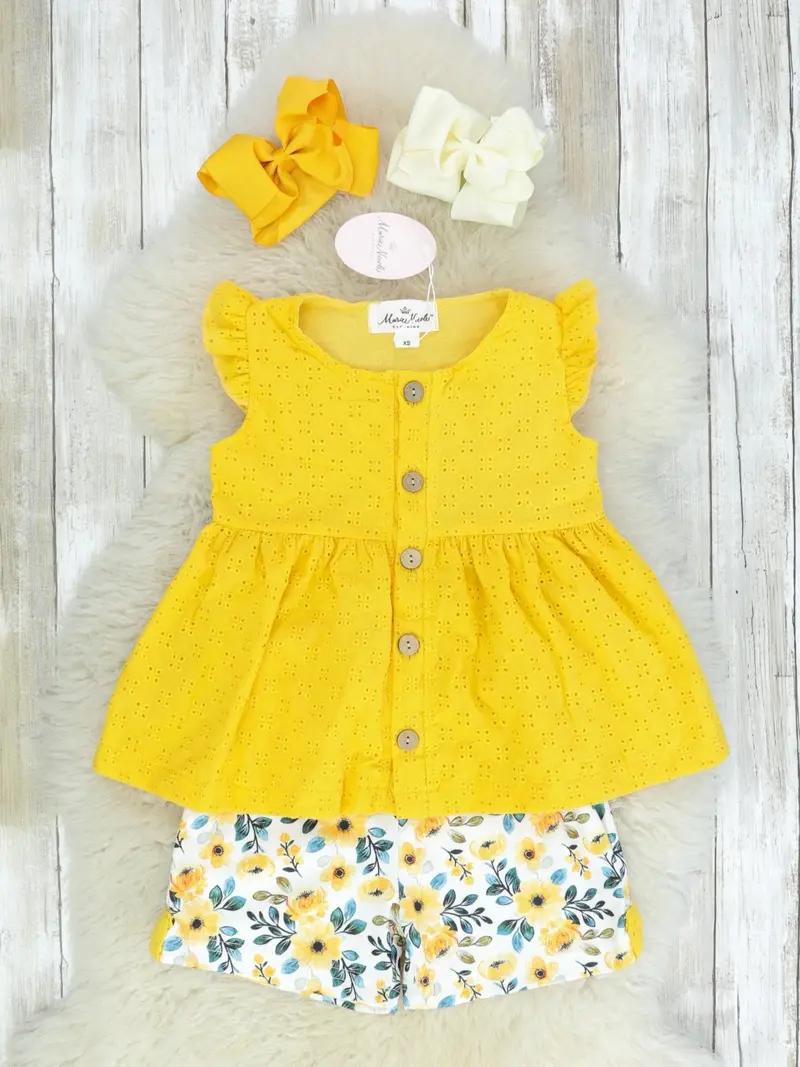 Yellow, Blue, And White Floral Baby Outfit 1