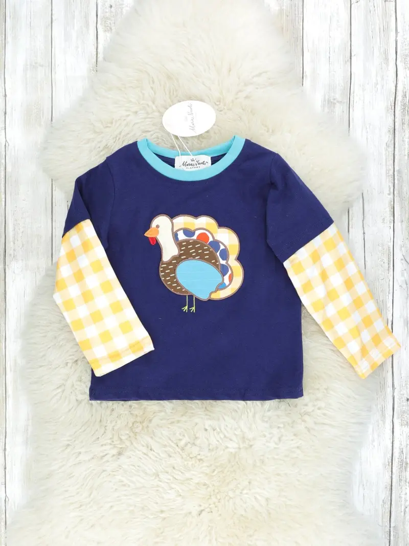 Yellow Gingham Turkey-Themed Toddler Shirt 1