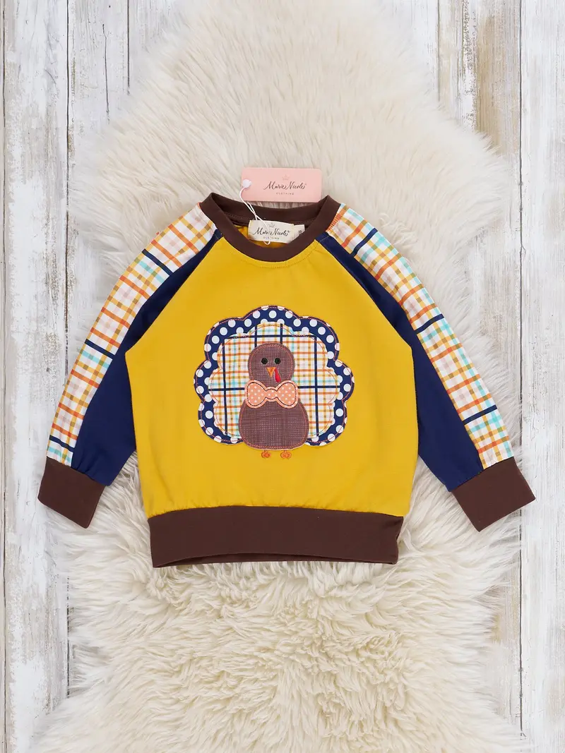 Yellow Plaid Turkey Shirt With Embroidered Turkey 1
